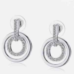 SWAROVSKI Double Circle Rhodium Plated White Stud Earrings